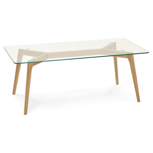 [A00132] Table basse, verre piètement bois Khalani t