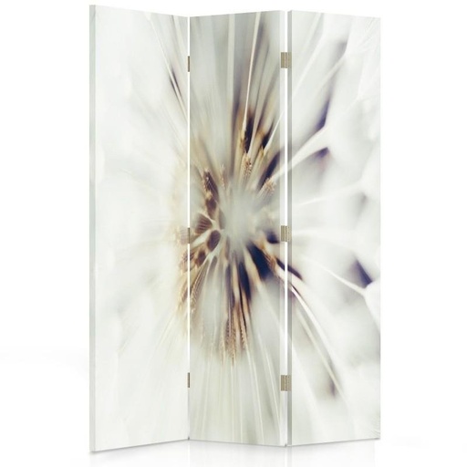 [A06262] Paravent séparateur d'espaces double face pivotant en toile avec cadre en mdf motif cœur d'une fleur blanche