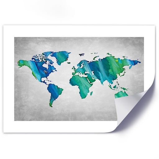 Poster mural en papier premium avec image de mappemonde couleur bleu et vert