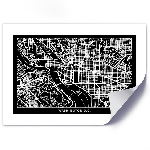 Poster mural avec image d'une carte de washington finition noir et blanc