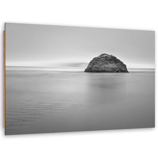 Cadre décoratif en mdf avec image de rocher sur la mer au coucher du soleil imprimée sur toile noir et blanc