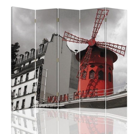 [A08898] Paravent avec image du moulin rouge fabriqué en mdf et toile