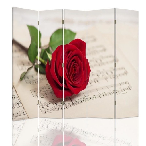 [A08922] Paravent avec image de rose et notes de musique fabriqué en mdf et toile