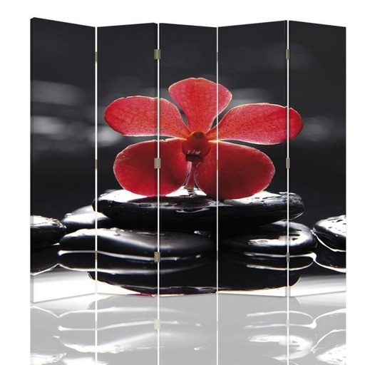 [A08988] Paravent séparateur d'espaces impression sur toile avec cadre en mdf orchidée rouge zen