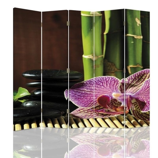 [A08991] Paravent séparateur d'espaces impression sur toile avec cadre en mdf orchidée rose zen