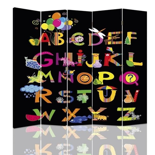 [A09040] Paravent séparateur d'espaces pour enfants en toile avec cadre en mdf motif alphabet