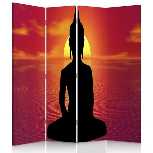 [A09101] Paravent avec image méditation de bouddha fabriqué en mdf et toile