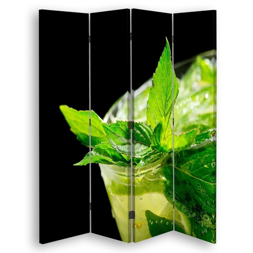 [A09117] Paravent avec image d'un verre avec menthe rafraichissante fabriqué en mdf et toile