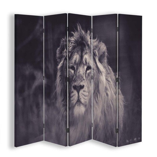 [A09191] Paravent séparateur d'espaces impression sur toile avec cadre en mdf lion fier