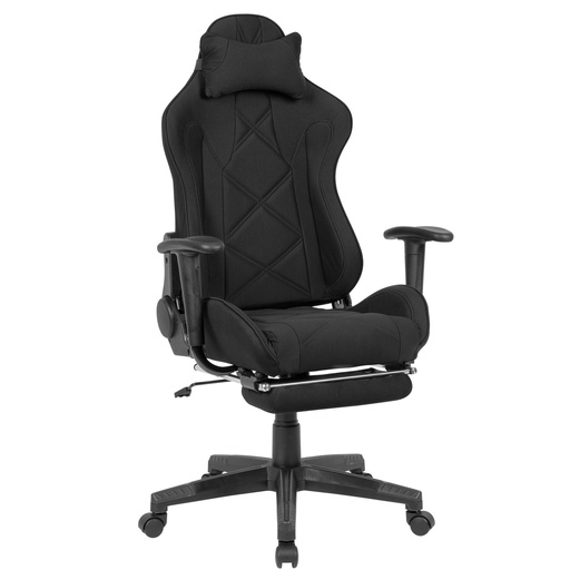 [A09493] Housse de chaise de bureau gaming en tissu noir jusqu'à 120 kg avec dossier haut et repose-pieds extensible