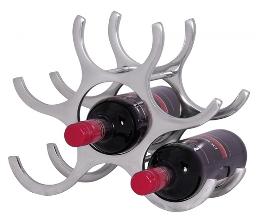 [A09562] Design casier à vin en aluminium VINO 6 bouteilles en argent 29x24x14 cm