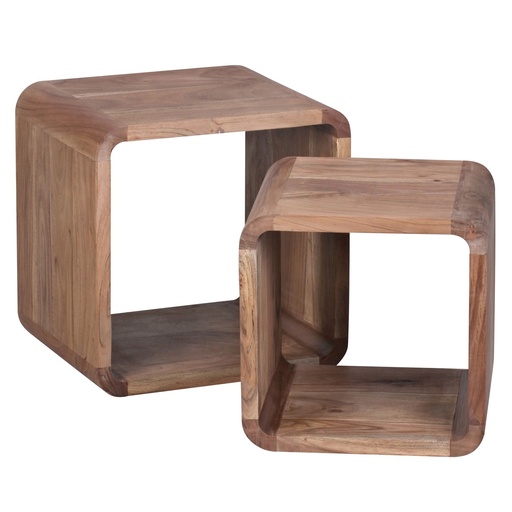 [A09640] Set de 2 tables gigognes BOHA table basse design en bois massif acacia 2 tables