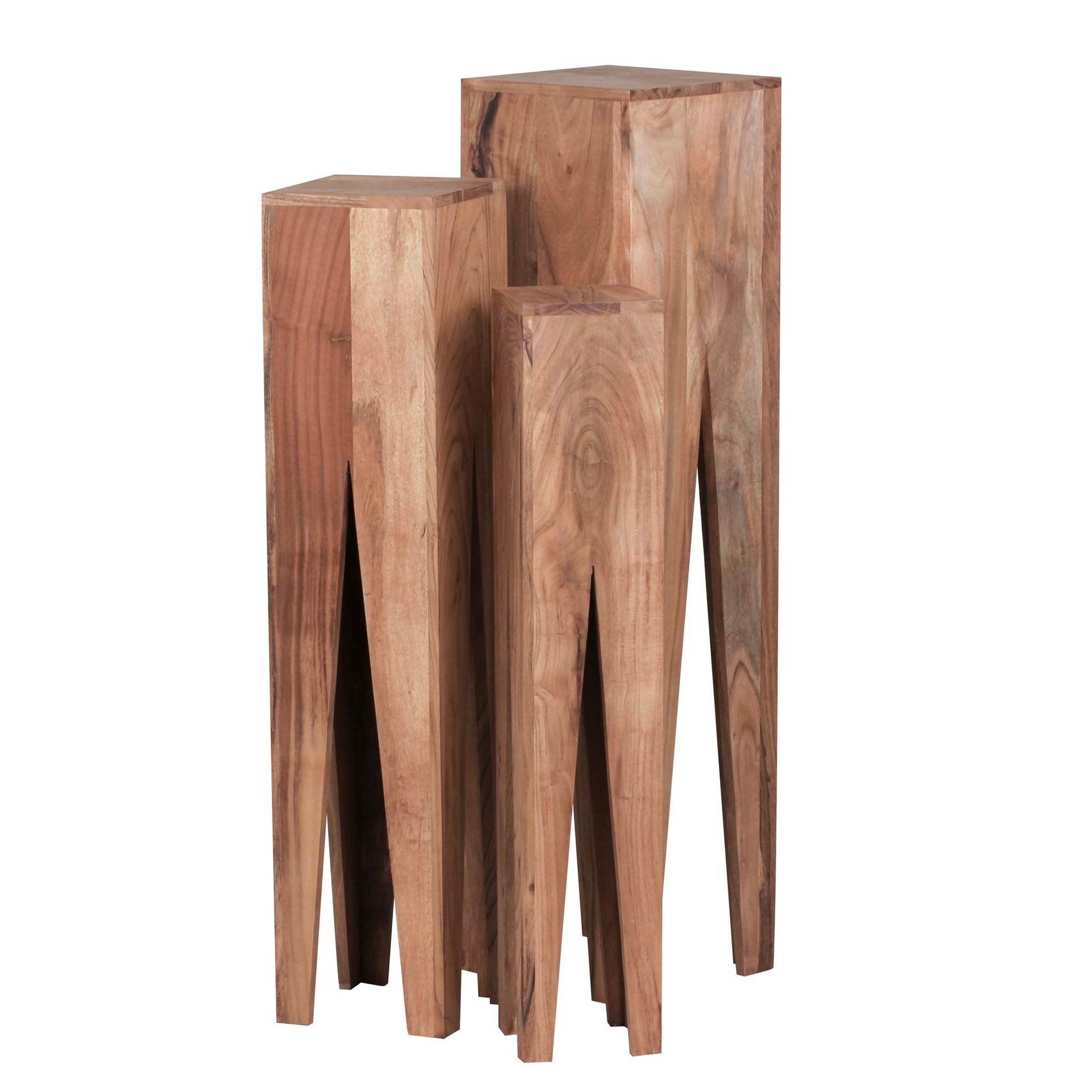 [A09656] Table d'appoint lot de 3 KADA en bois d'acacia massif, colonnes design, style maison de campagne, carrée