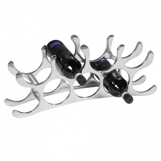 [A09681] Design casier à vin en aluminium TONDO 9 bouteilles en argent 55x20x12 cm