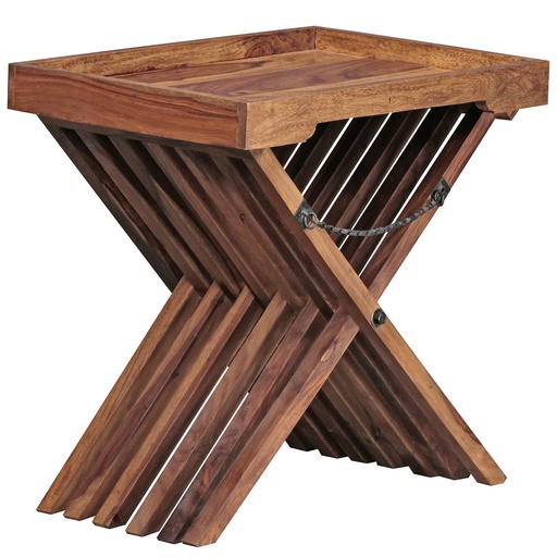 [A09689] Table d'appoint MUMBAI en bois massif Sheesham design, plateau de service et structure de table, pliable, style maison de campagne