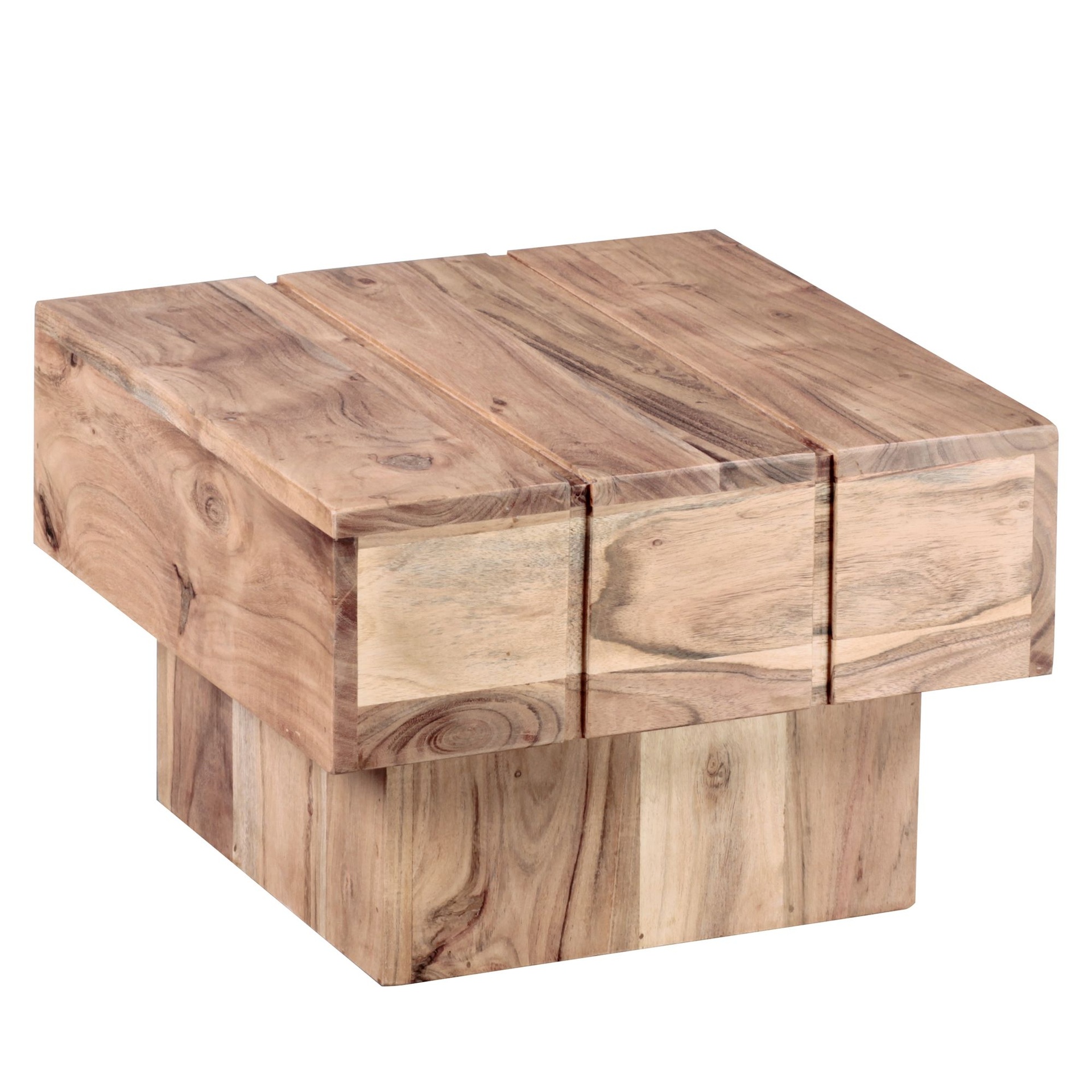 [A09692] Table d'appoint SIRA en bois d'acacia massif 44 x 44 x 30 cm, cube de maison de campagne massif