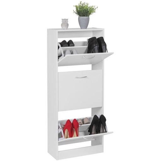 [A09738] BELLA armoire à chaussures avec 3 compartiments rabattables, 125 cm, pour 18 paires