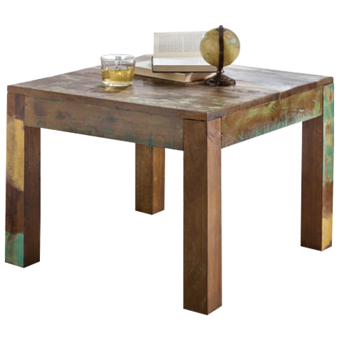 [A09742] Table basse KALKUTTA 60 x 47 x 60 cm, bois massif, shabby chic, carrée