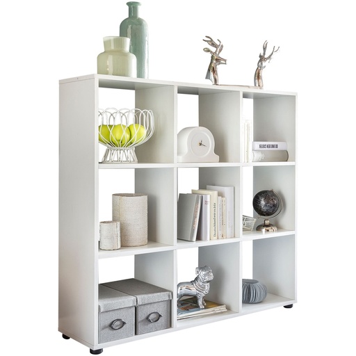 [A09797] Bibliothèque design ZARA avec 9 compartiments blanc 108 x 104 x 29 cm