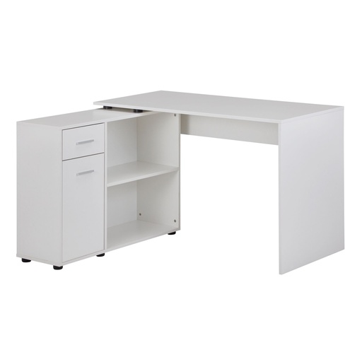 [A09807] Bureau d'angle Design avec étagère blanc 120 x 75,5 x 106,5 cm