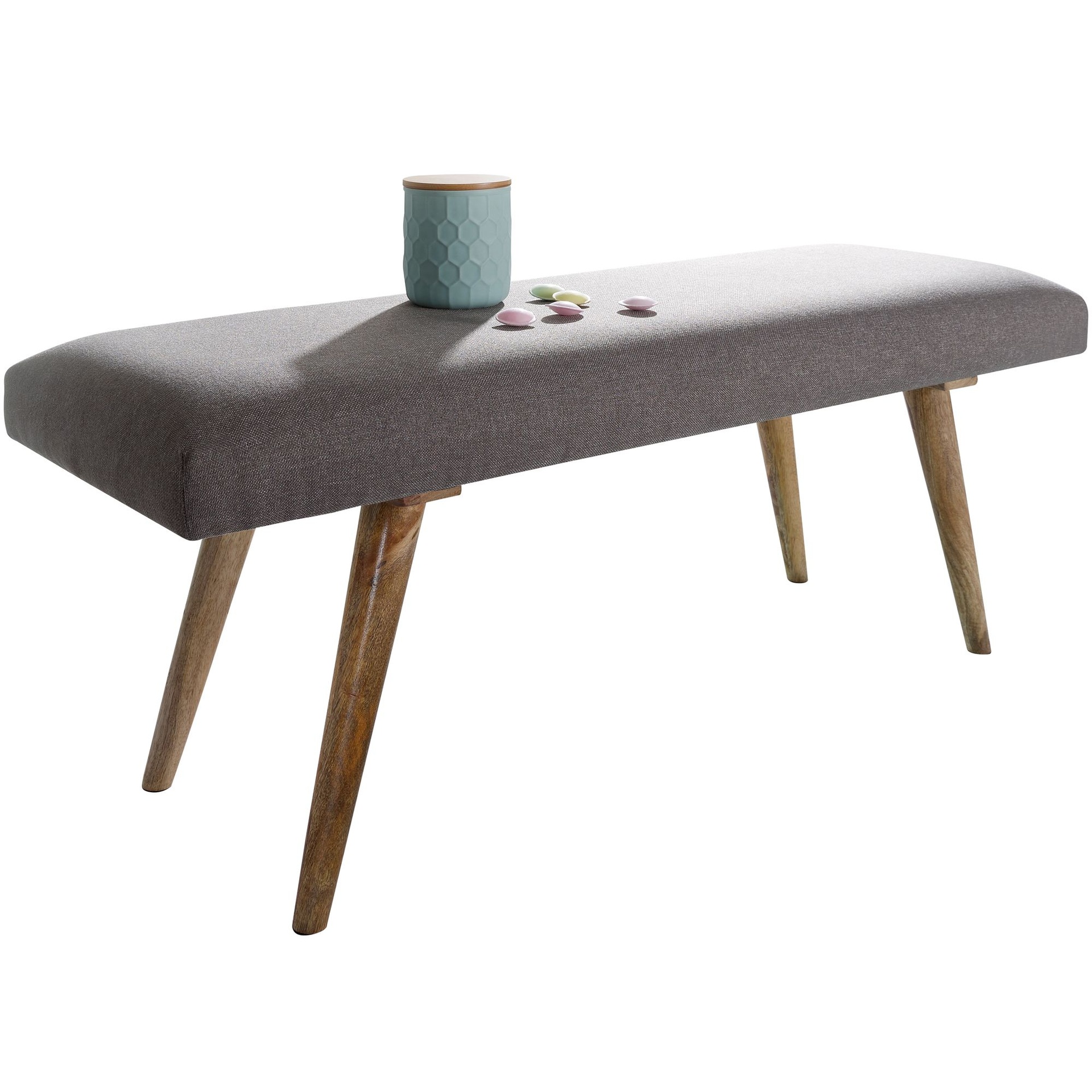 [A09818] Banc SALIM en tissu / banc en bois massif gris 117x51x38 cm de style rétro