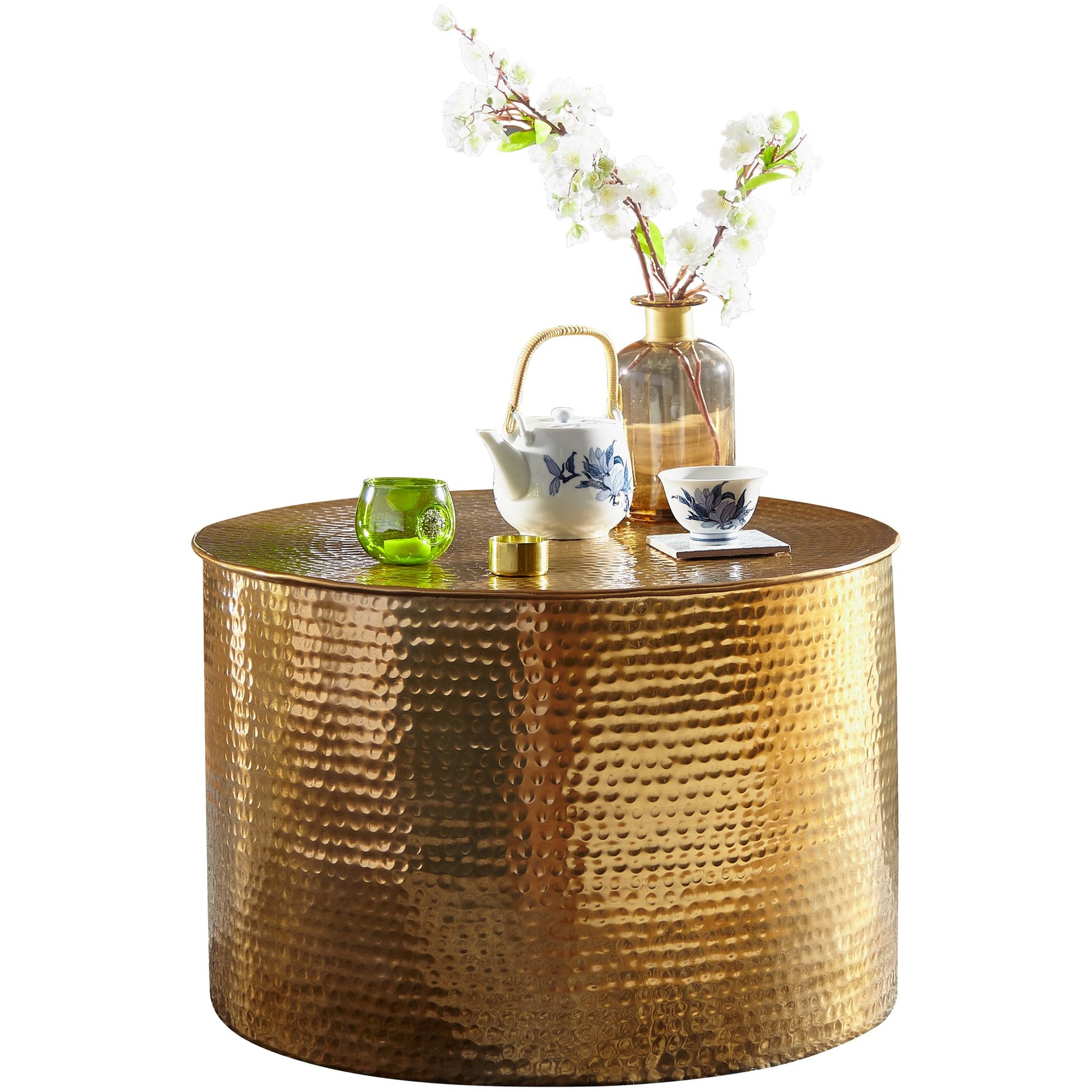 [A09842] Table basse RAHI 61 x 40,5 x 61 cm aluminium or oriental rond