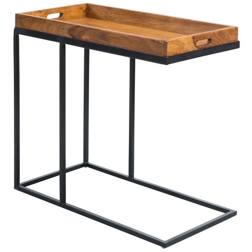 [A09876] Table d'appoint en bois de Sheesham 70 x 65 x 34 cm avec structure en métal