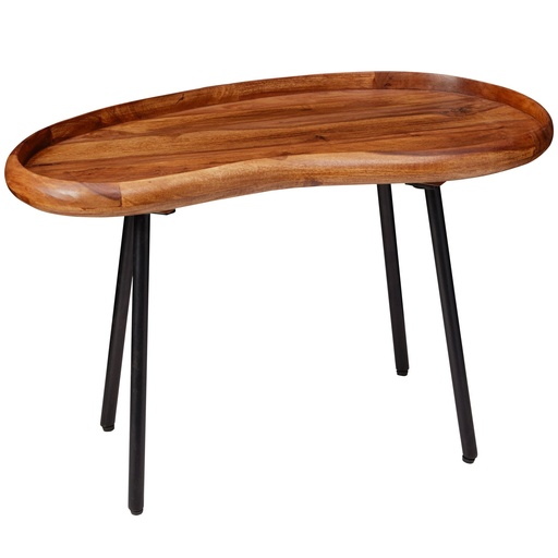 [A09878] Table basse 71x42x40 cm en forme de haricot en sheesham massif avec pieds en métal