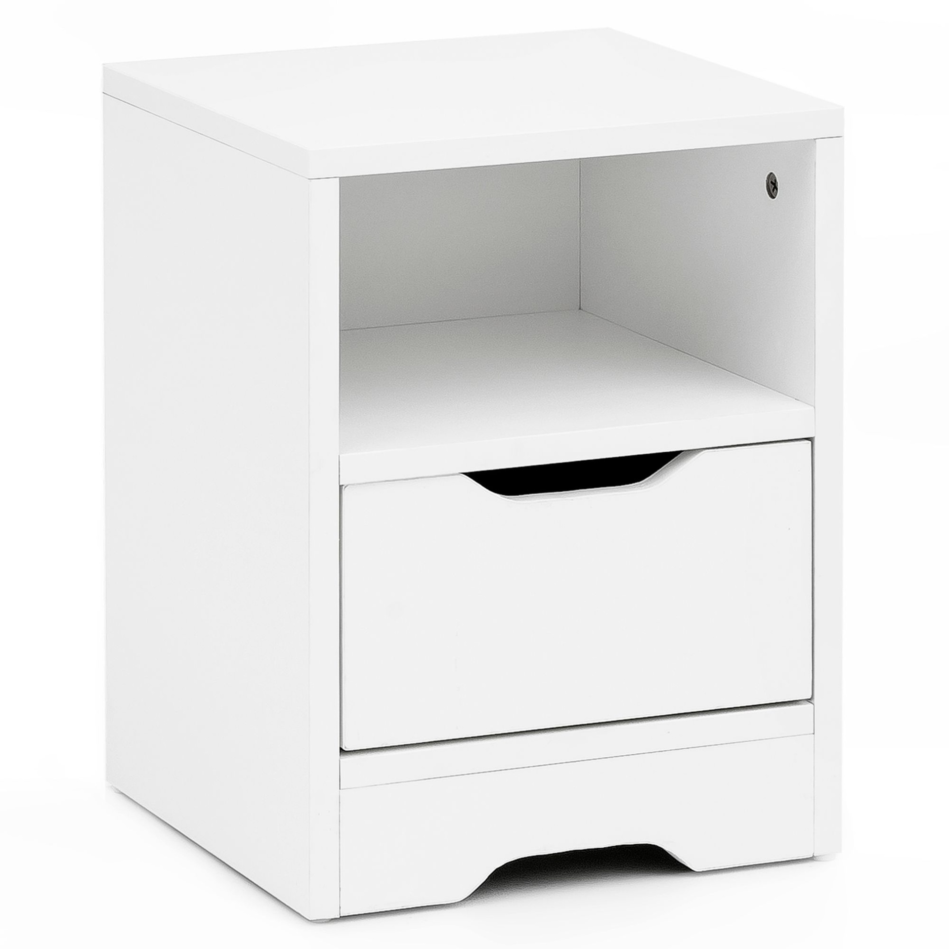 [A09895] Console de nuit 31x43x31cm blanc mat 1 tiroir et rangement