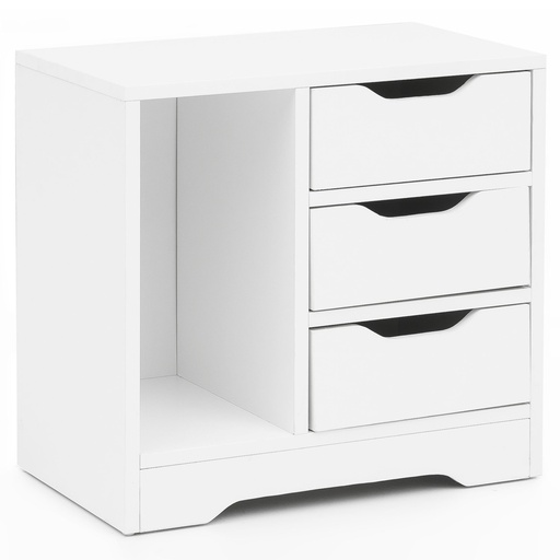 [A09900] Console de nuit 49x50x30 cm blanc mat 3 tiroirs 1 rangement