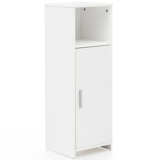 [A09915] Meuble de salle de bain 30 x 95,5 x 30 cm en bois blanc avec porte et compartiment de rangement