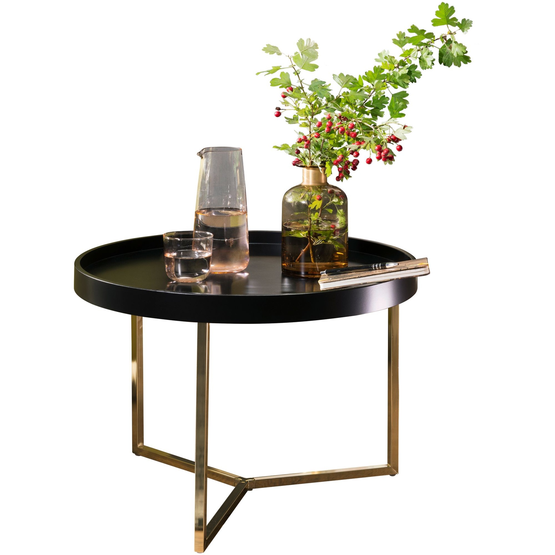 [A09919] Table basse EVA 58,5x42x58,5cm métal noir / doré ronde