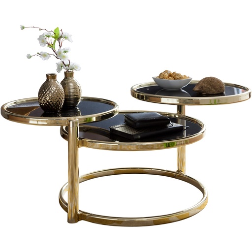 [A09922] Table basse SUSI avec 3 plateaux noir / or 58 x 43 x 58 cm