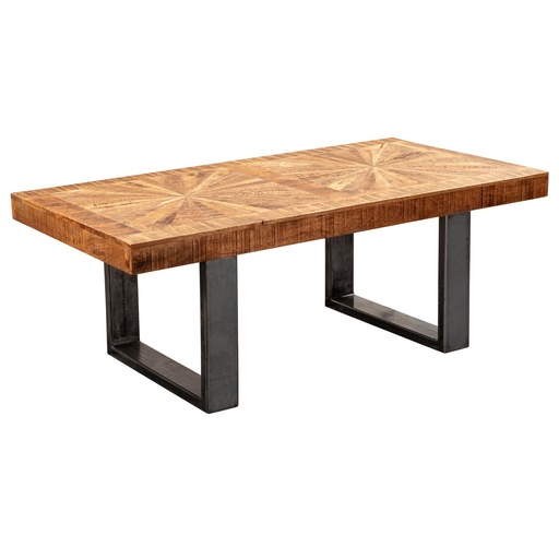 [A09954] Table basse moderne en bois massif de manguier 105x40x55 cm, au design industriel