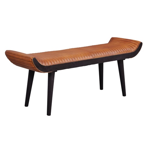 [A09989] Banc en Cuir Véritable/Bois Massif Marron 125x51x38 cm Moderne