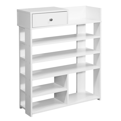 [A10002] Étagère à chaussures Design 75 x 92,5 x 24 cm étagère de couloir blanc, avec 7 compartiments et avec tiroir