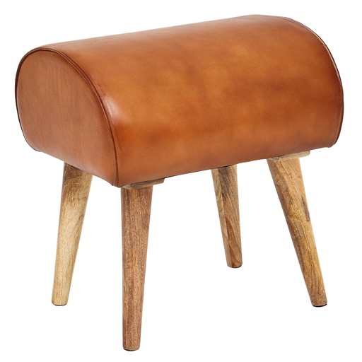 [A10006] Tabouret cuir véritable / bois massif 45 x 53 x 40 cm