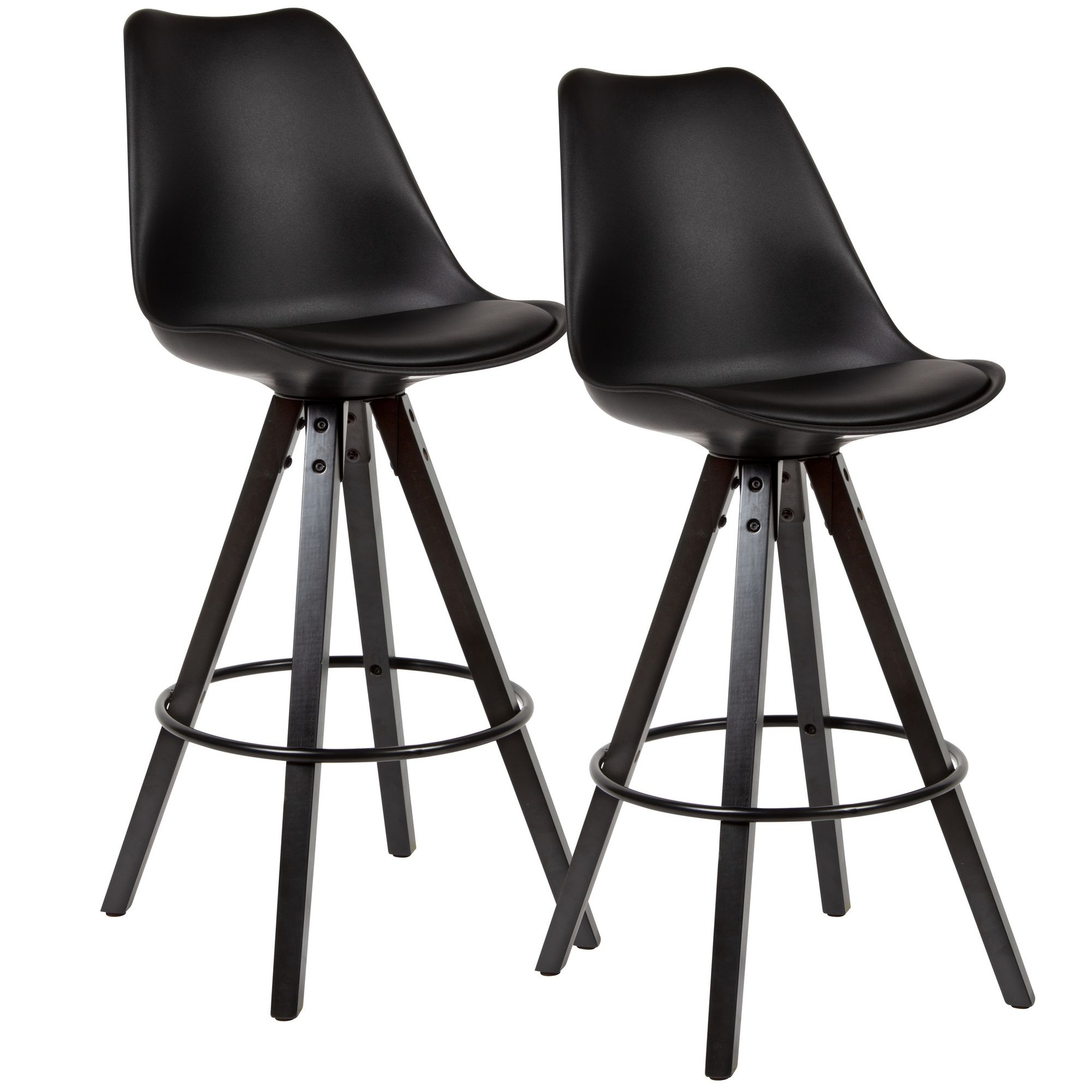 [A10019] Lot de 2 tabourets de bar en similicuir noir/bois massif