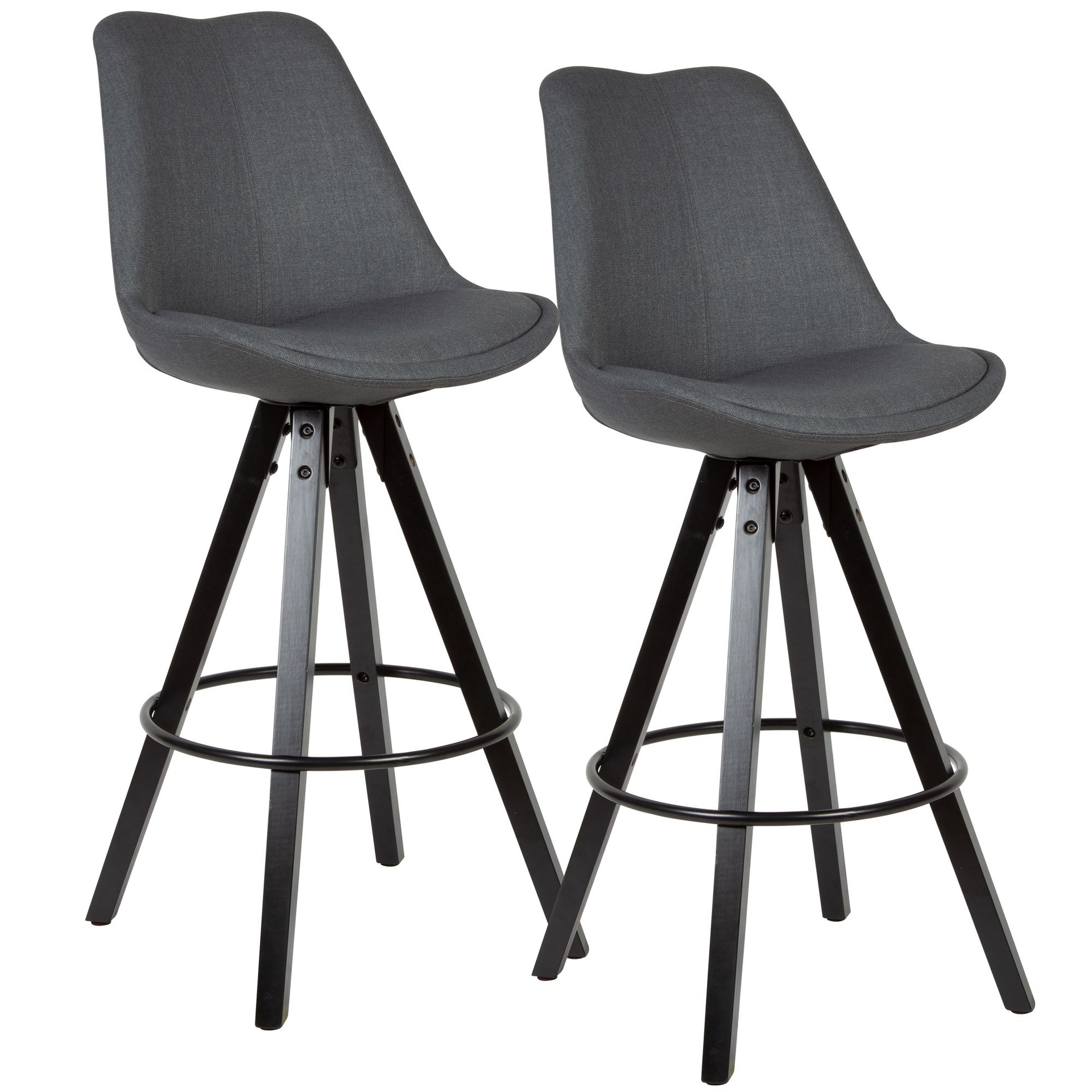 [A10020] Lot de 2 tabourets de bar anthracite/noir, tissu/bois massif scandinave 2 pièces avec dossier hauteur d'assise 77 cm