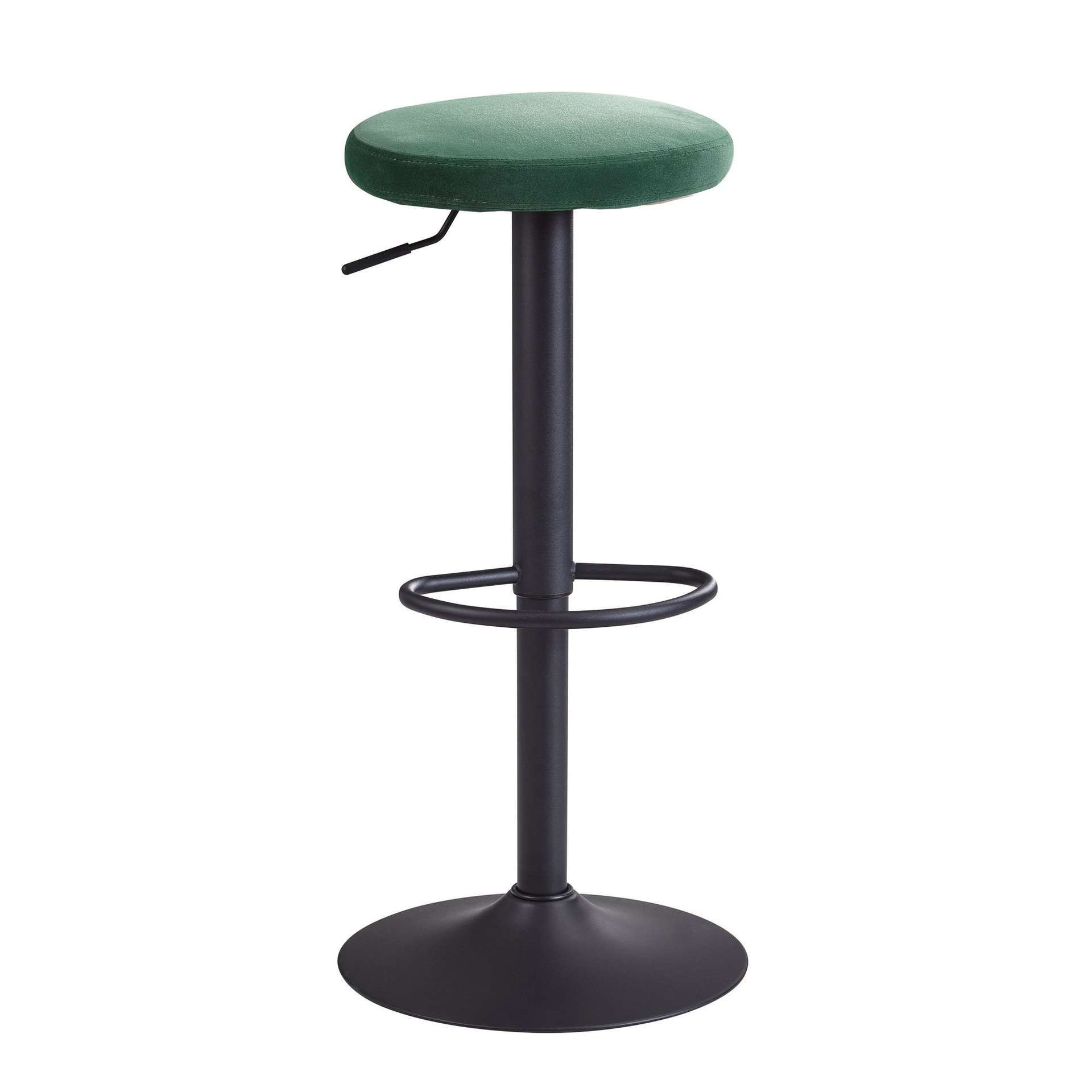 [A10054] Tabouret de bar vert velours sans dossier 58 - 79 cm, tissu / métal 100 kg