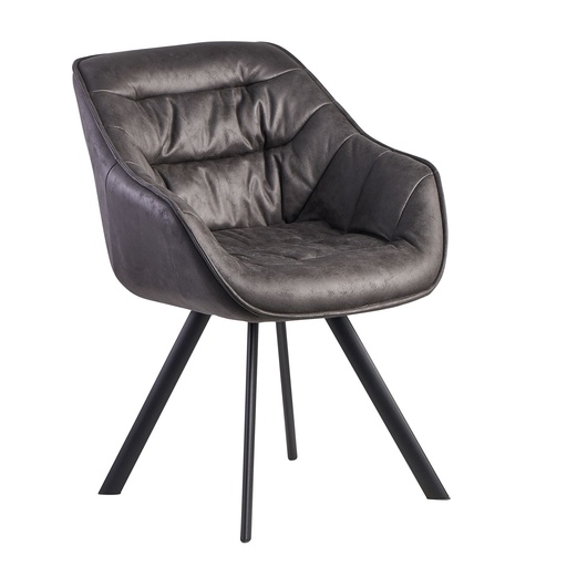 [A10077] Chaise de salle à manger aspect daim gris rembourrée avec pieds noirs