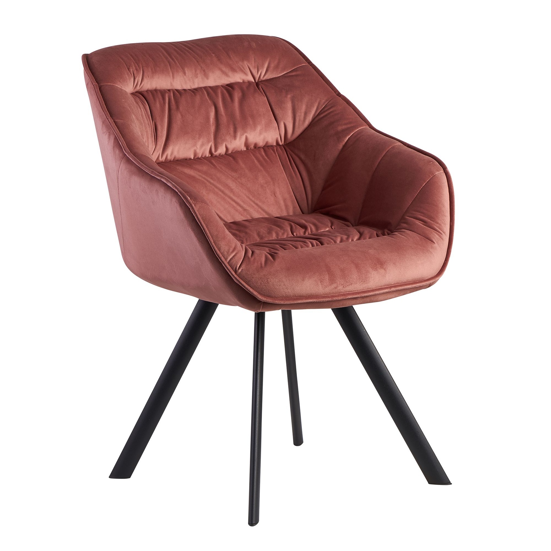 [A10078] Chaise de salle à manger en velours rose rembourrée avec pieds noirs