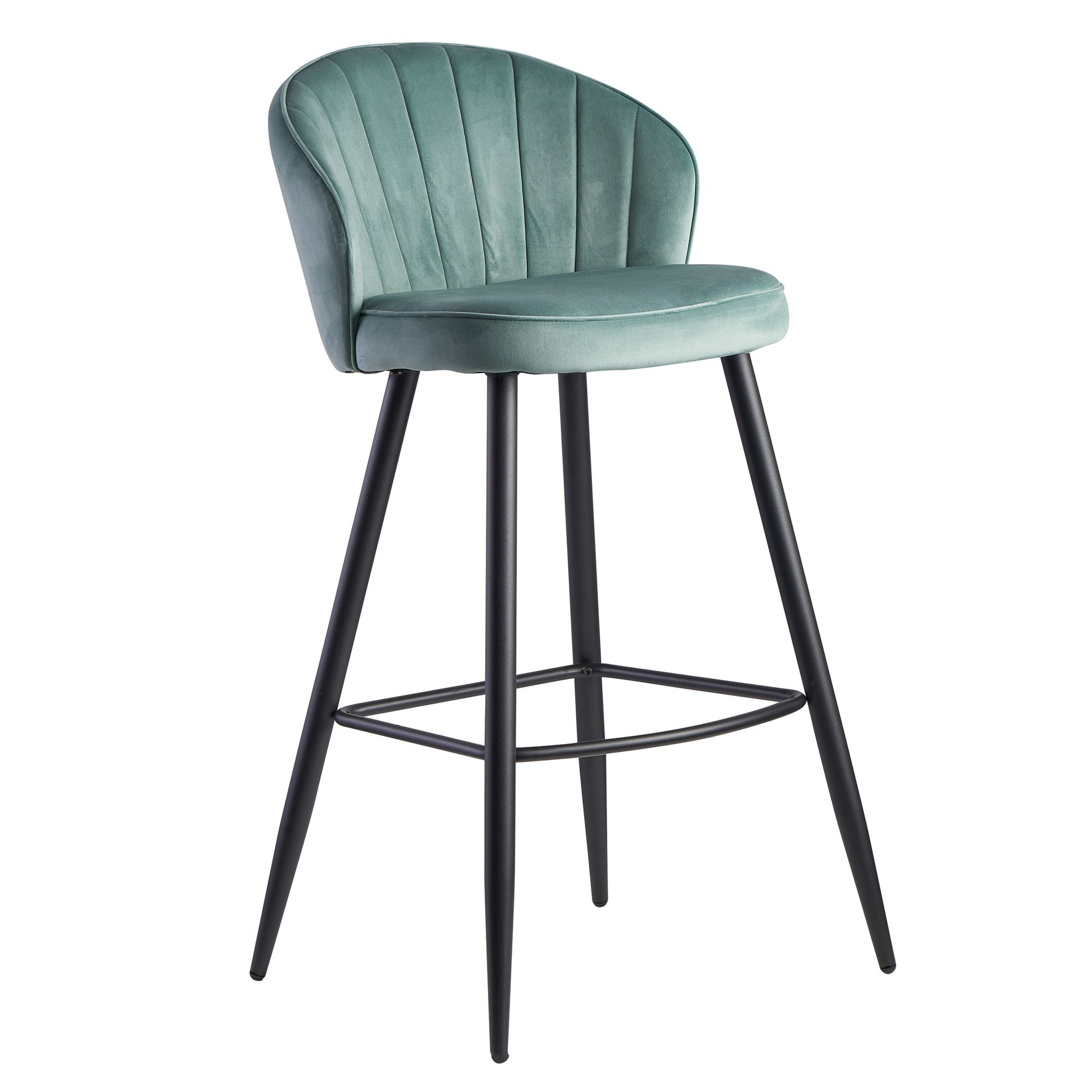 [A10081] Tabouret de bar velours vert clair avec dossier 56 x 102,5 x 52,5 cm, tissu scandinave/métal 110 kg