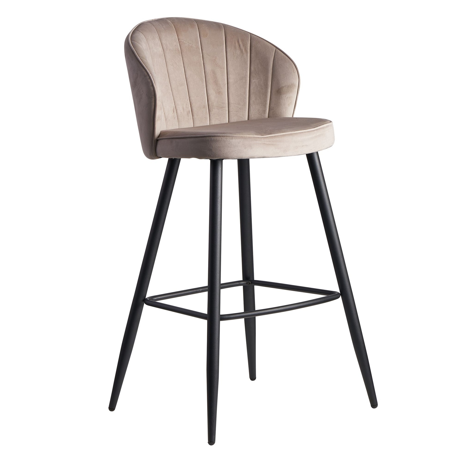 [A10082] Tabouret de bar velours beige avec dossier 56 x 102,5 x 52,5 cm, tissu scandinave/métal 110 kg