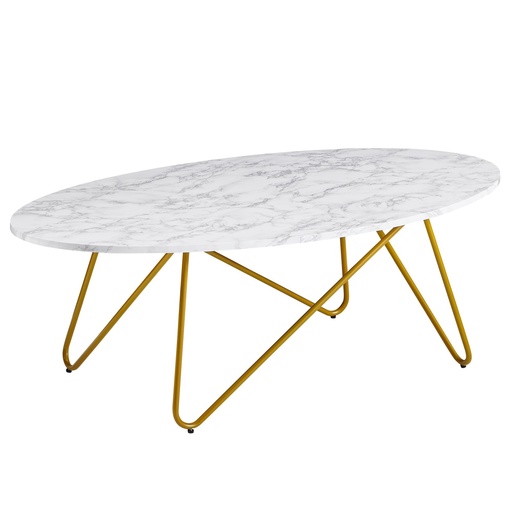 [A10095] Table basse 120 x 40 x 60 cm aspect marbre blanc, table de salon avec structure en métal, table de canapé ovale, table de salon, table de salon