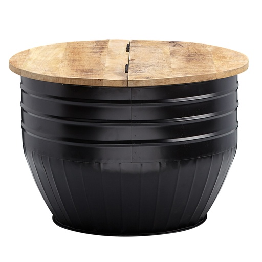 [A10100] Table basse ronde en bois de manguier et métal, 60x41x60 cm, style industriel