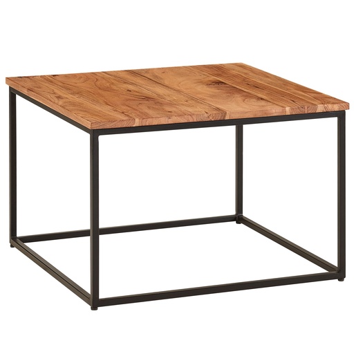 [A10122] Table basse 60x60x41 cm table de canapé en métal bois massif table de salon acacia, table de chambre industrielle, table basse en bois massif