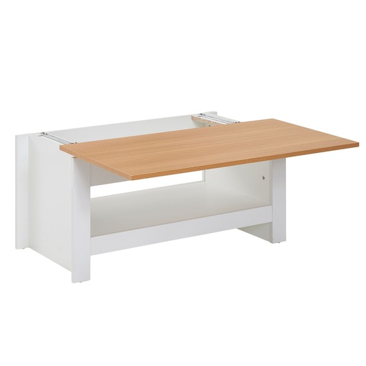 [A10130] Table basse blanc / chêne 85x47x45 cm table de salon avec espace de rangement, table de canapé design avec compartiment de rangement moderne, table basse table de salon carrée