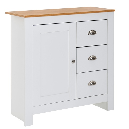 [A10131] Buffet avec 3 tiroirs 79x81x35 cm commode blanc / chêne moderne, buffet design haut avec porte, commode à tiroirs salon