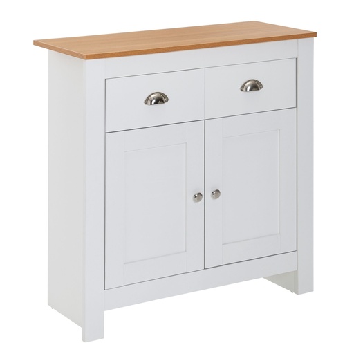 [A10133] Buffet avec 2 tiroirs 79x81x34,5 cm commode blanc / chêne moderne, buffet design haut avec portes, commode à tiroirs salon